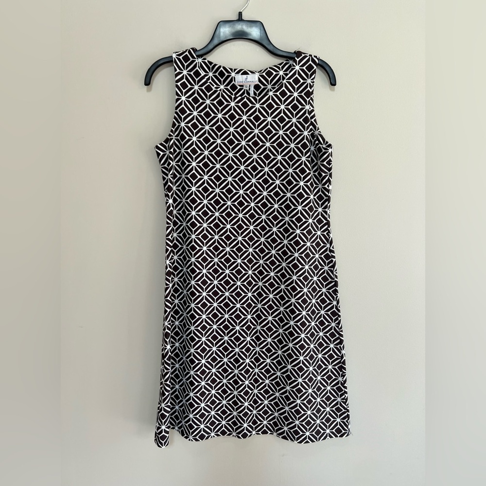 Jude Connally Star Lattice Print ‘Beth’ Sleeveless Shift Dress in Brown/White, S